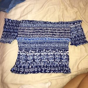 Blue Life off the shoulder smocked crop top